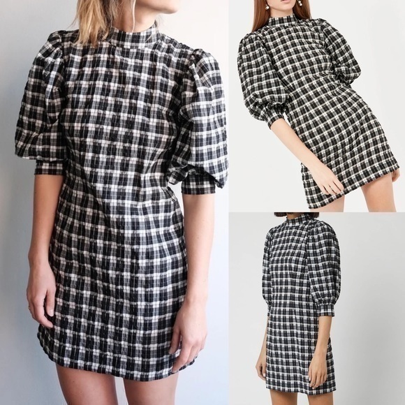 GANNI Houndstooth Black & White Cute Checkered Dress - Picture 2 of 16